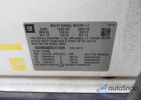 2015 Buick Enclave Convenience z USA, uszkodzony, nr VIN 5GAKRAKD0FJ173655